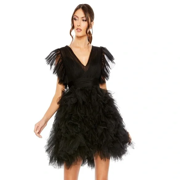 Mac Duggal | Dresses | Nwt Mac Duggal Ruffle Sleeve Tulle Mini Dress  Perfect For Holidays | Poshmark